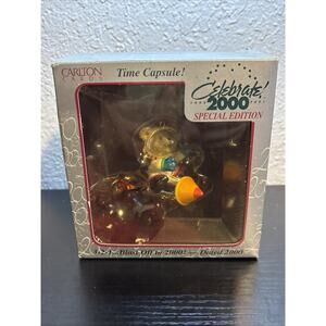Carlton 3-2-1 BLAST OFF TO 2000 Ornament Special edition Bear Time Capsule